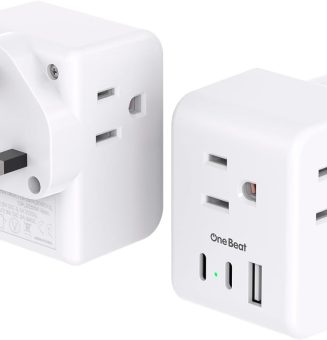 2 Pack US to UK Ireland Travel Plug Adapter, Type G Power Plug Adapter with 3 Outlets 3 USB Ports(2 USB C), European Travel Plug Adapter for USA to England London Scotland British Qatar Irish HongKong