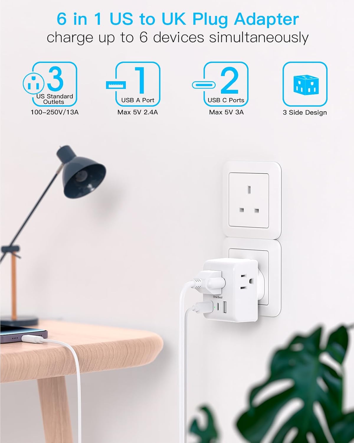 2 Pack US to UK Ireland Travel Plug Adapter, Type G Power Plug Adapter with 3 Outlets 3 USB Ports(2 USB C), European Travel Plug Adapter for USA to England London Scotland British Qatar Irish HongKong - Image 2