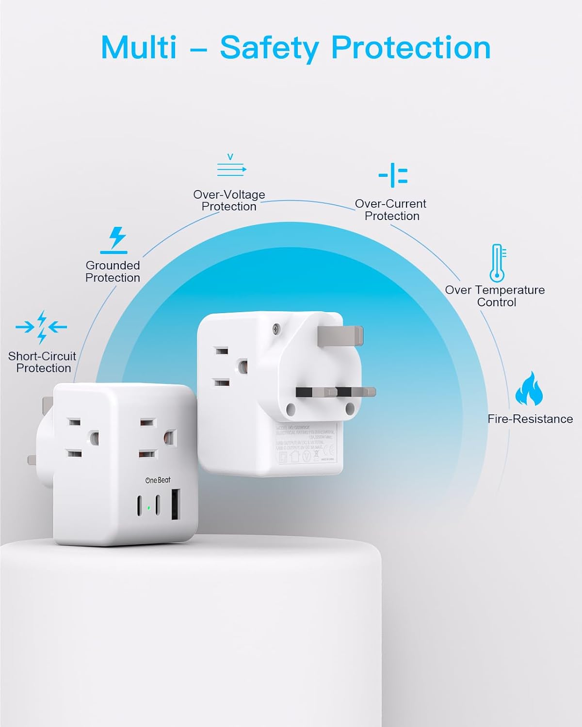 2 Pack US to UK Ireland Travel Plug Adapter, Type G Power Plug Adapter with 3 Outlets 3 USB Ports(2 USB C), European Travel Plug Adapter for USA to England London Scotland British Qatar Irish HongKong - Image 6