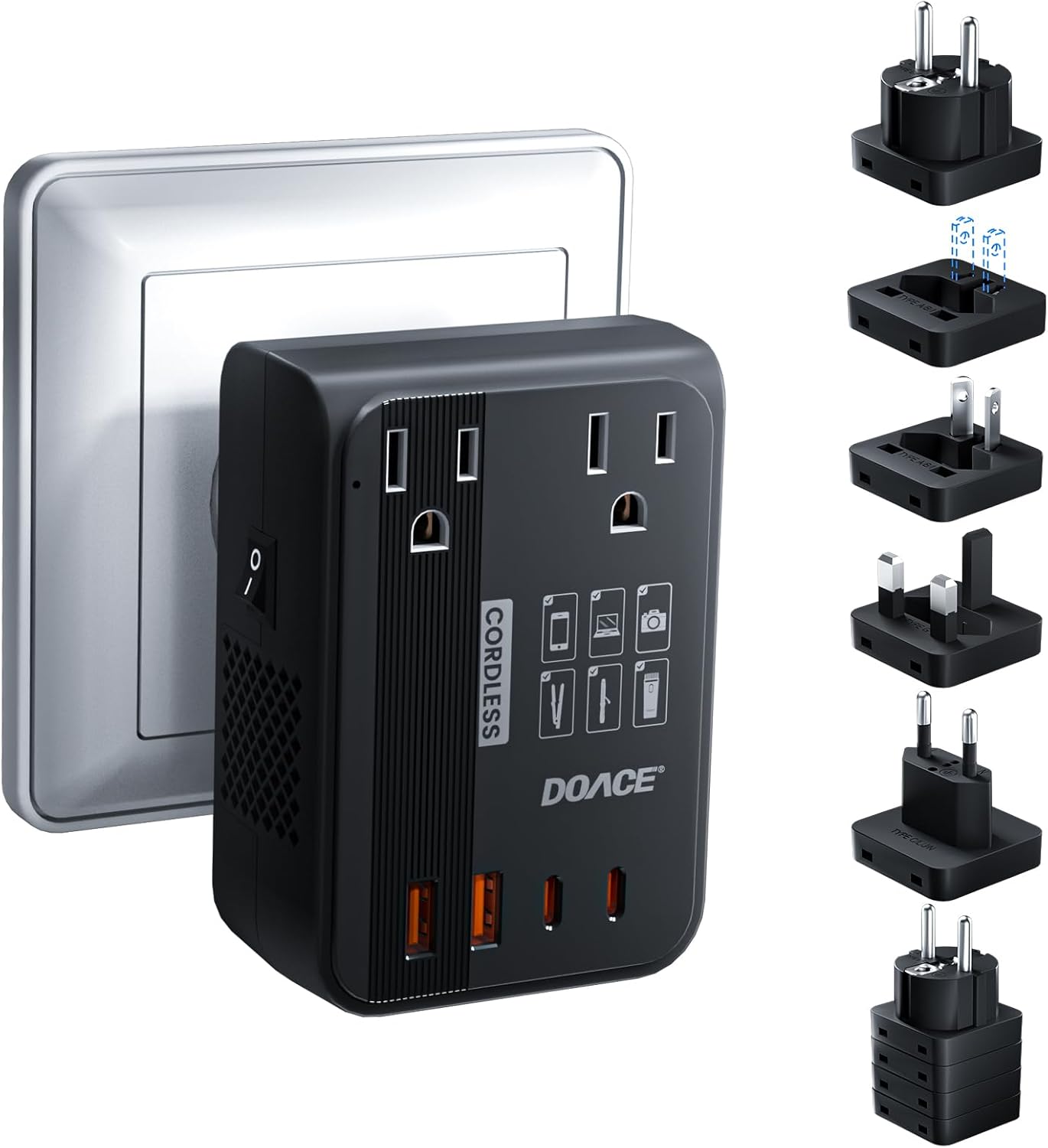 DOACE 350W Voltage Converter US to Europe - 220V to 110V Converter for European Travel, Power Converter Adapter Combo with PD Chargers for Hair Straightener Shaver Toothbrush CPAP Laptop Camera Phone