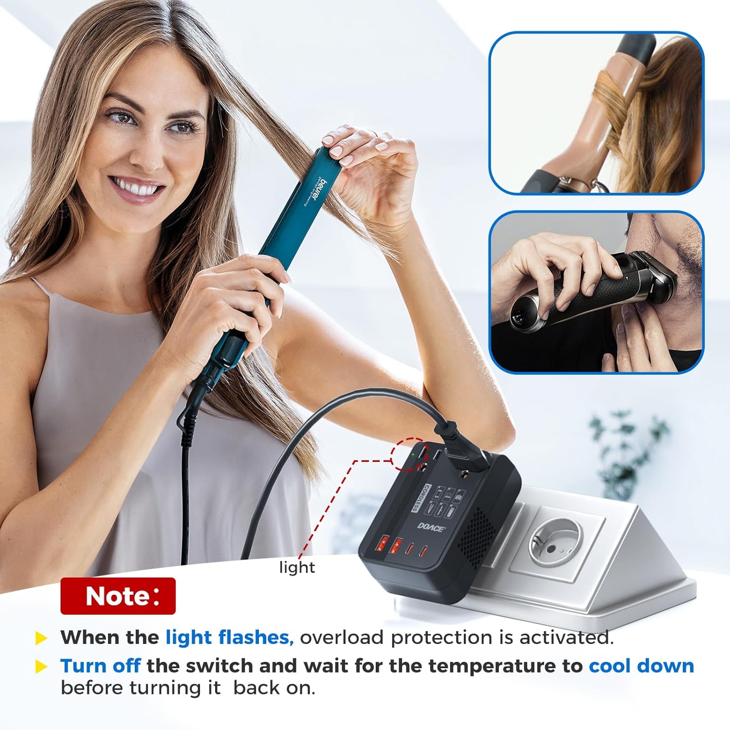 DOACE 350W Voltage Converter US to Europe - 220V to 110V Converter for European Travel, Power Converter Adapter Combo with PD Chargers for Hair Straightener Shaver Toothbrush CPAP Laptop Camera Phone - Image 5