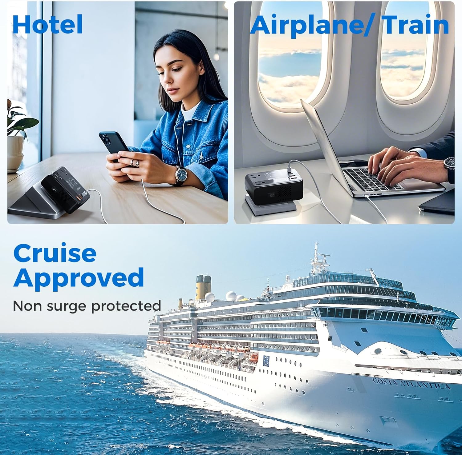 DOACE 350W Voltage Converter US to Europe - 220V to 110V Converter for European Travel, Power Converter Adapter Combo with PD Chargers for Hair Straightener Shaver Toothbrush CPAP Laptop Camera Phone - Image 8